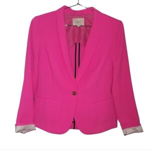 EUC LOFT Vibrant Hot Pink Women's Blazer With Striped Cuffs